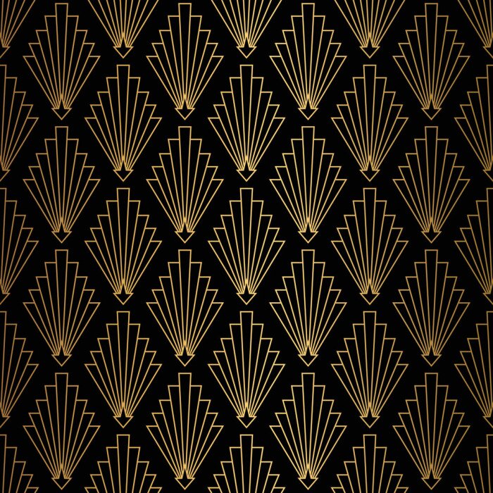 Poster  Art Deco Pattern. Seamless black and gold background.
