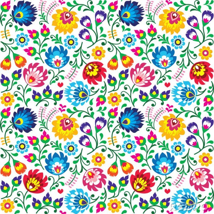 Poster  Art folklorique polonais Seamless motif floral
