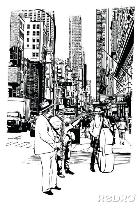 Poster  Artistes de rue jouant de la musique sur la 5ème avenue à New York