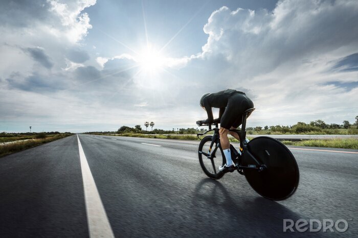 Poster  Asian men are cycling &quot;time trial bike&quot; in the morning