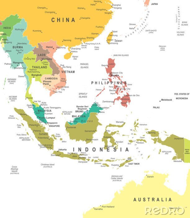 Poster  Asie du Sud - carte - illustration. Asie du Sud-carte - très détaillées illustration vectorielle.