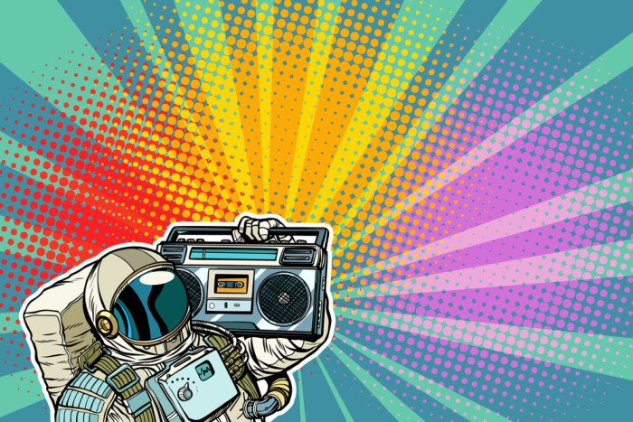 Poster  astronaute avec Boombox, audio et musique