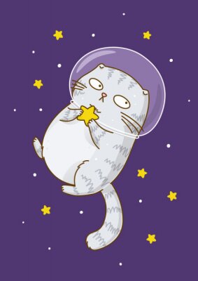 Poster  Astronaute chat gris