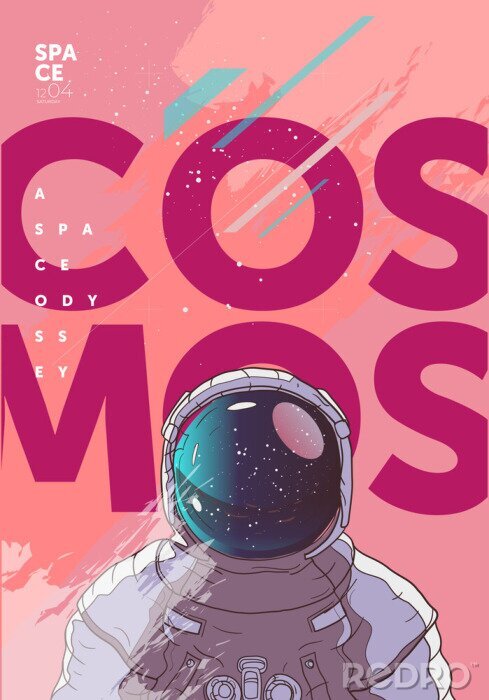 Poster  Astronaute de l'espace sur un graphique de fond rose