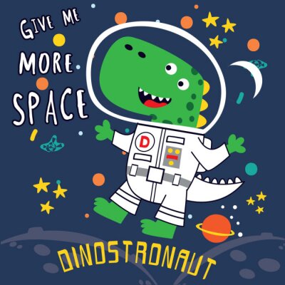 Poster  Astronaute dinosaure dans un espace coloré
