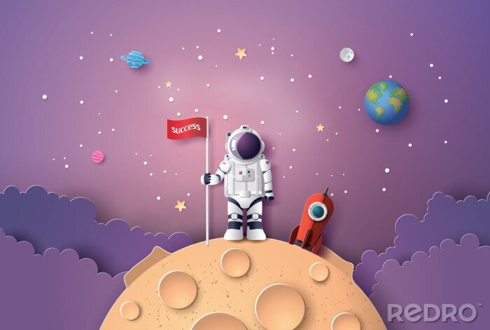 Poster  Astronaute, drapeau, lune
