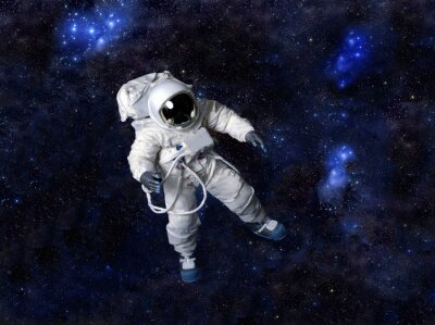 Astronaute flottant dans l'espace sombre.