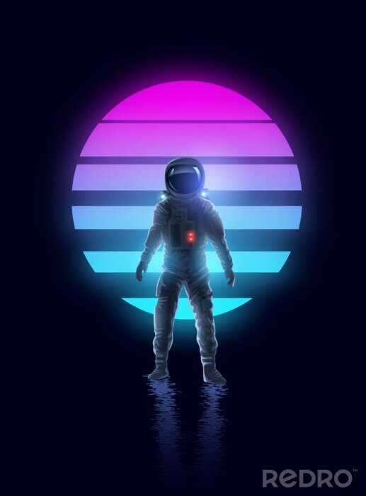 Poster  Astronaute sur fond de rayures