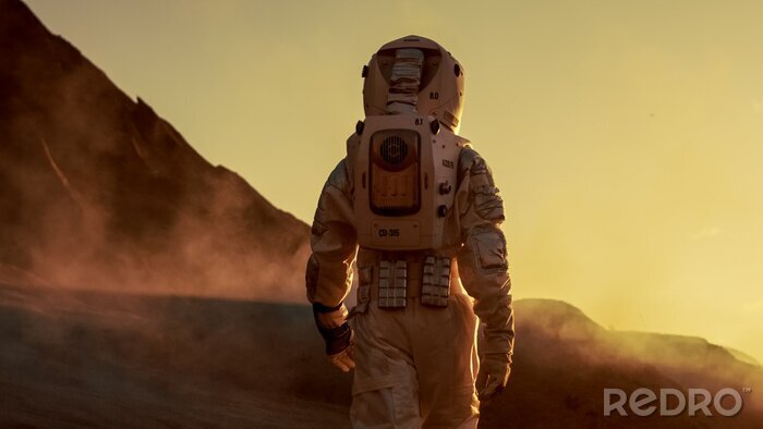 Poster  Astronaute sur Mars au coucher du soleil