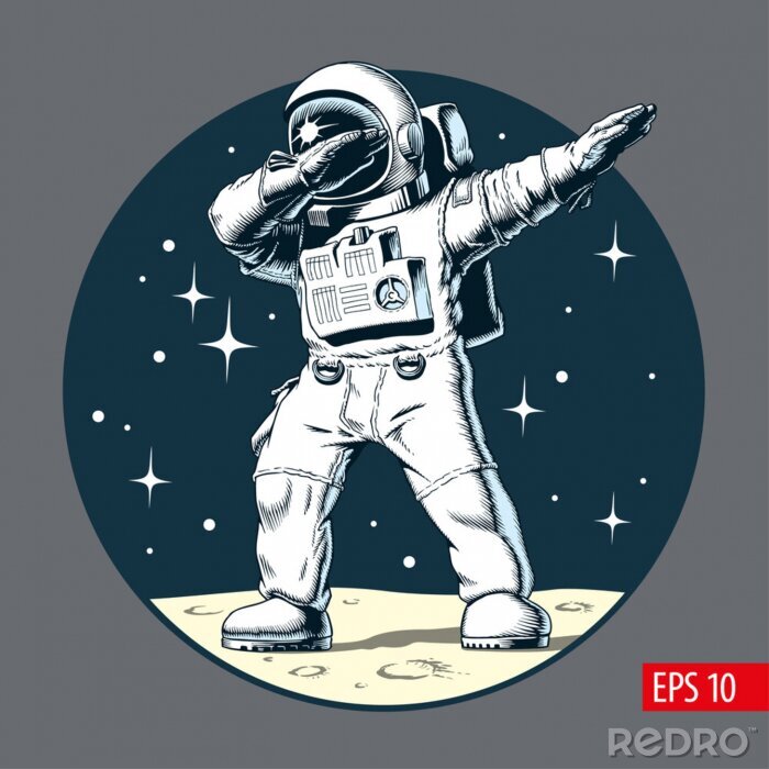 Poster  Astronaute tamponnant sur la lune, illustration vectorielle de style comique.