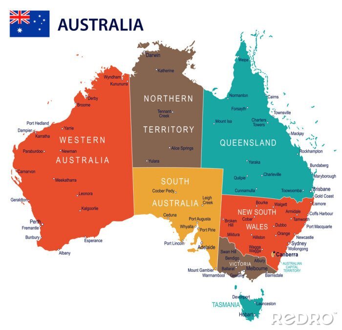 Poster  Australie - carte et drapeau - illustration