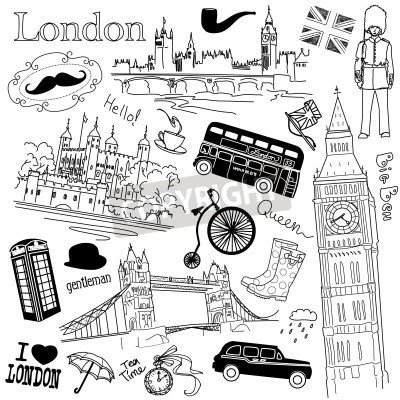 Poster  Avec des symboles en noir et blanc Londres
