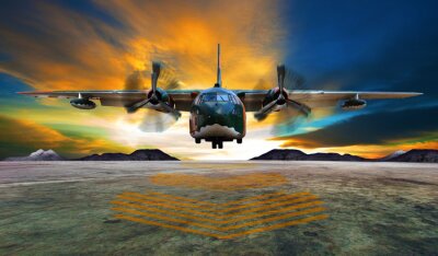 Poster  avion militaire atterrissage sur pistes armée de l'air contre le beau DHS