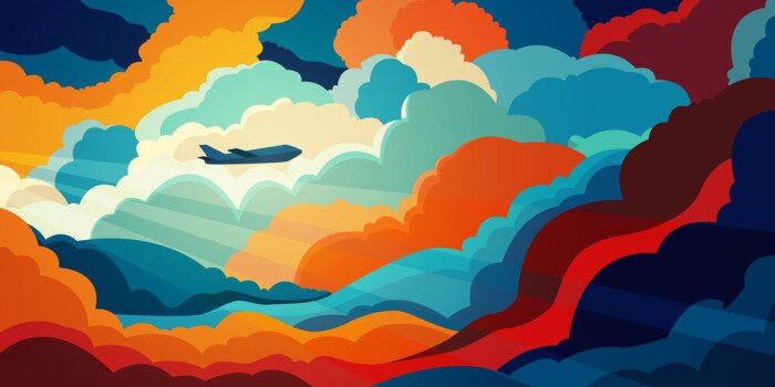 Poster  Avion sur fond de coucher de soleil