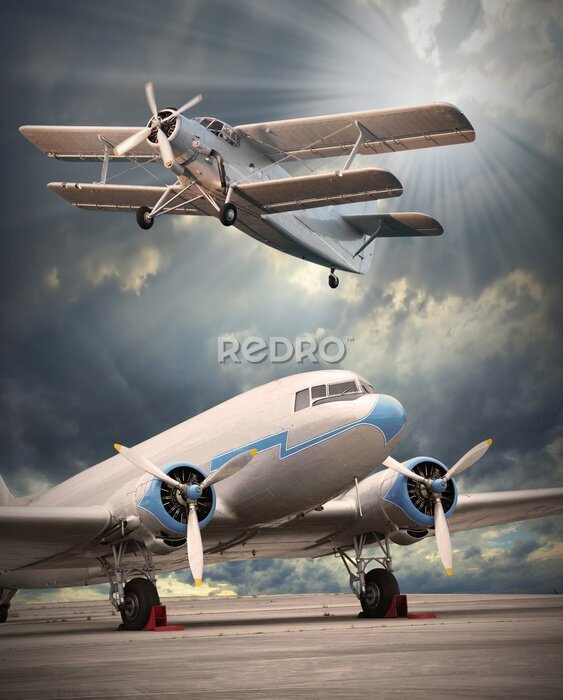 Poster  Avions vintage dans un aéroport