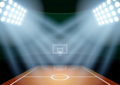 Poster  Background for posters night basketball stadium in the spotlight