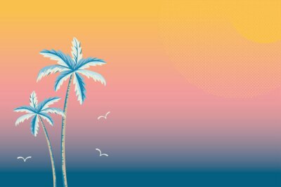 Poster  Background illustration of palm trees on sunset or sunrise gradient color