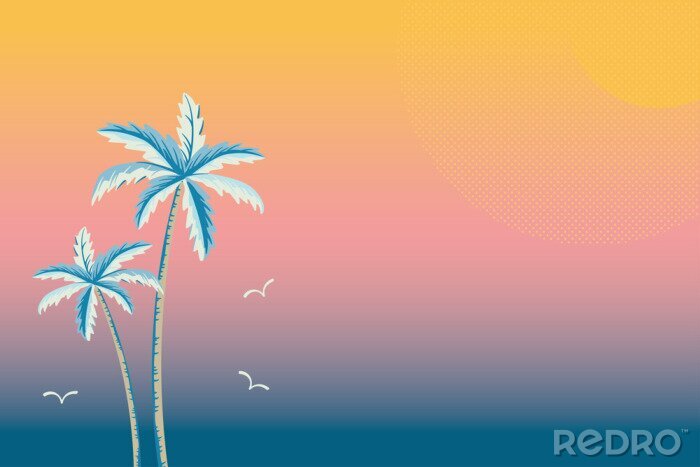 Poster  Background illustration of palm trees on sunset or sunrise gradient color
