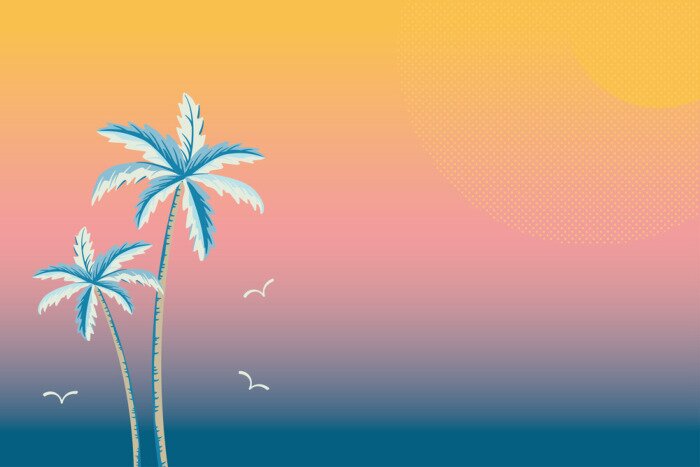 Poster  Background illustration of palm trees on sunset or sunrise gradient color