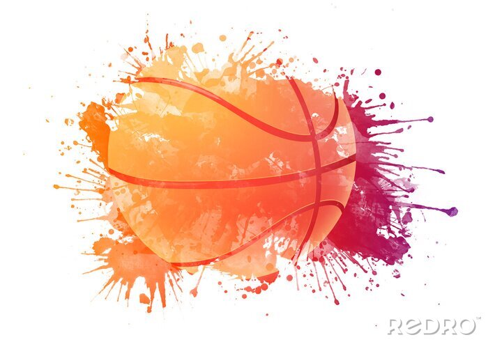 Poster  ballon de basket avec éclaboussures