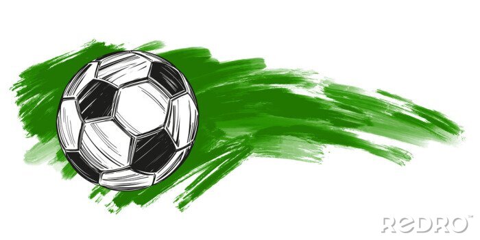 Poster  Ballon de football noir et blanc sur un fond vert
