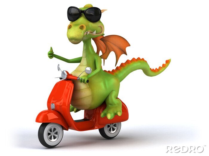 Poster  Bande dessinée Dragon sur un scooter