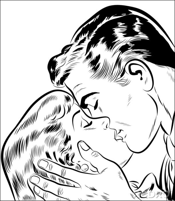 Poster  Bande dessinée et couple s'embrassant