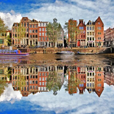 Poster  Bâtiments d'Amsterdam dans l'eau