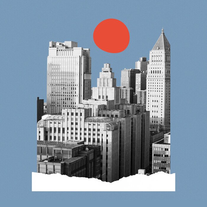 Poster  Bâtiments et collage pop art lunaire