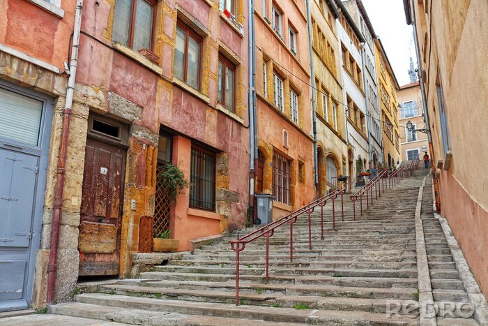 Poster  Bâtiments et escaliers colorés à Lyon