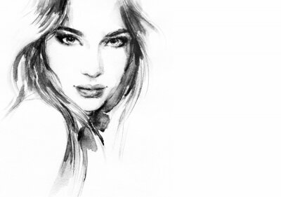 Sticker  Beau visage de femme. illustration d'aquarelle