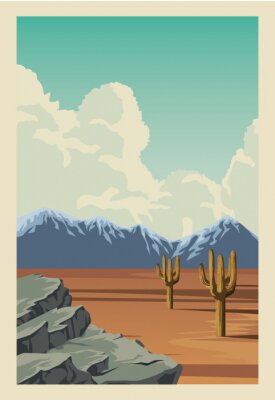 beautiful landscape with desert and cactus scene