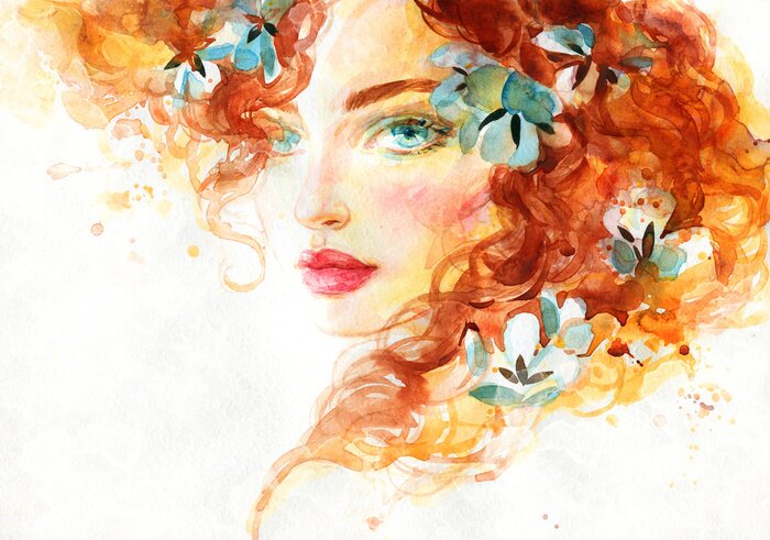 Poster  beautiful woman. fashion illustration. watercolor painting