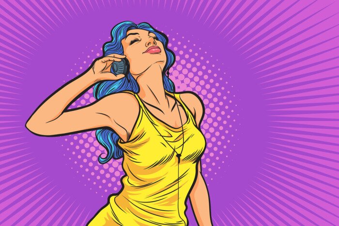 Poster  beautiful woman in lifestyle listening to music