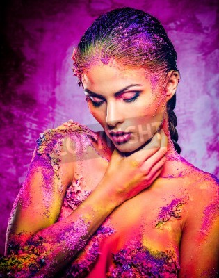 Poster  Beautiful young woman with conceptual colourful body art
