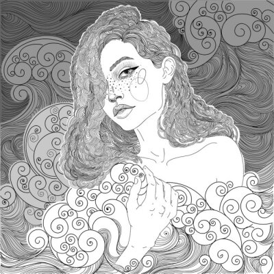 Poster  belle fille de sirène mer déesse parmi les vagues de l'océan