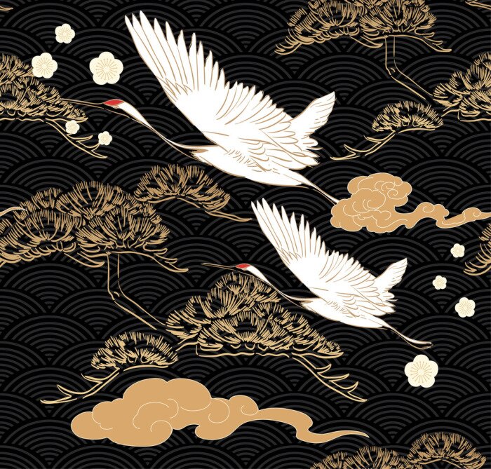 Poster  Belles grues sur fond oriental