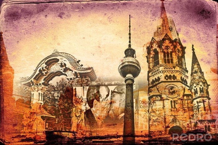Poster  Berlin rétro avec symboles de la ville