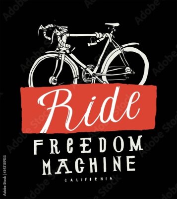 Poster  Bicyclette blanche sur fond noir et lettrage