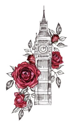 Poster  Big Ben enveloppé de roses
