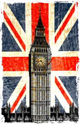 Big Ben sur le fond du drapeau britannique