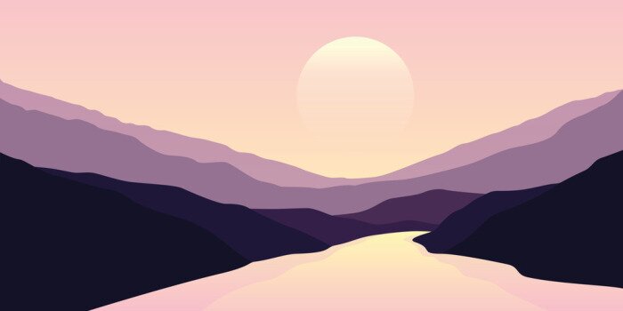 Poster  Big river nature landscape outdoor adventure at sunset vector illustration EPS10