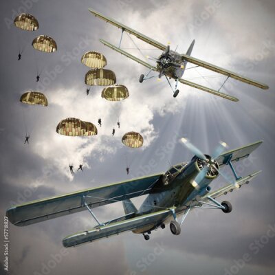 Biplans et parachutistes rétro