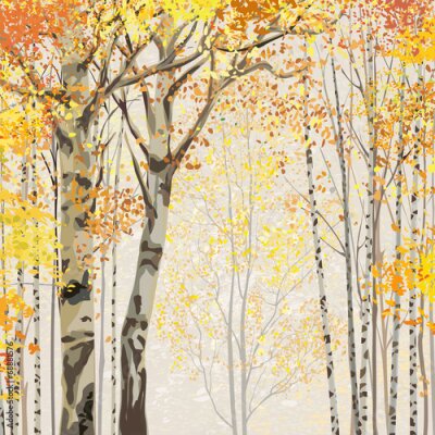 Poster  Birch Grove dans le temps de l'automne