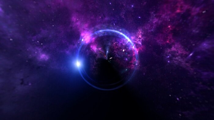 Poster  Black hole, planets and galaxy. Science fiction wallpaper. Astronomy is the scientific study of the universe stars, planets, galaxies