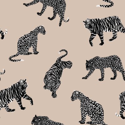 Black white animal seamless beige background