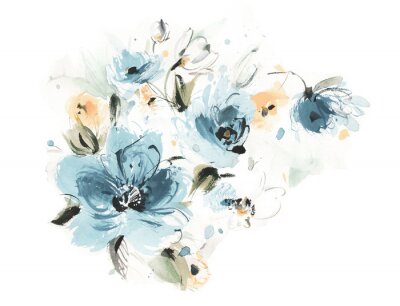 Poster  Blauwe orchideebloemen met vervaagde randen