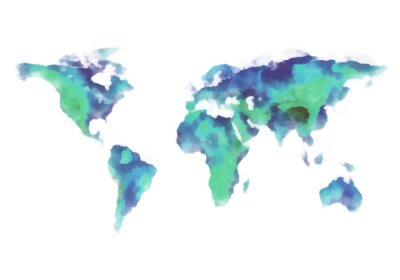 bleu et vert carte du monde, peinture à l'aquarelle
