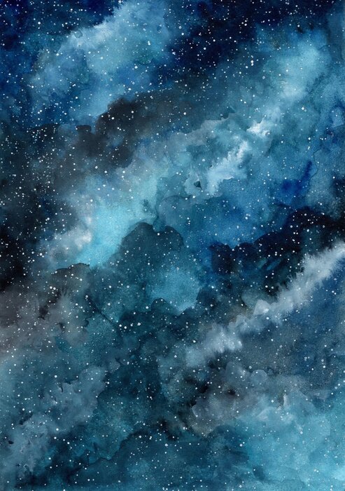 Poster  Blue galaxy watercolor background