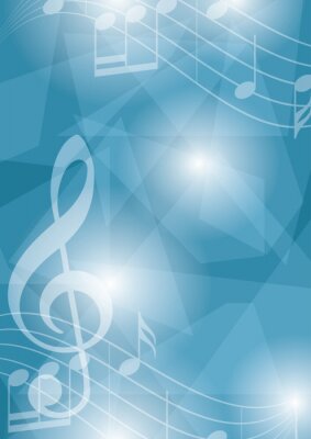 blue vector flyer with music notes and geometric shapes - abstract background